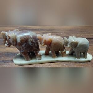 Vintage K's Collection Three Elephants In a Row Carved Stone Made in India